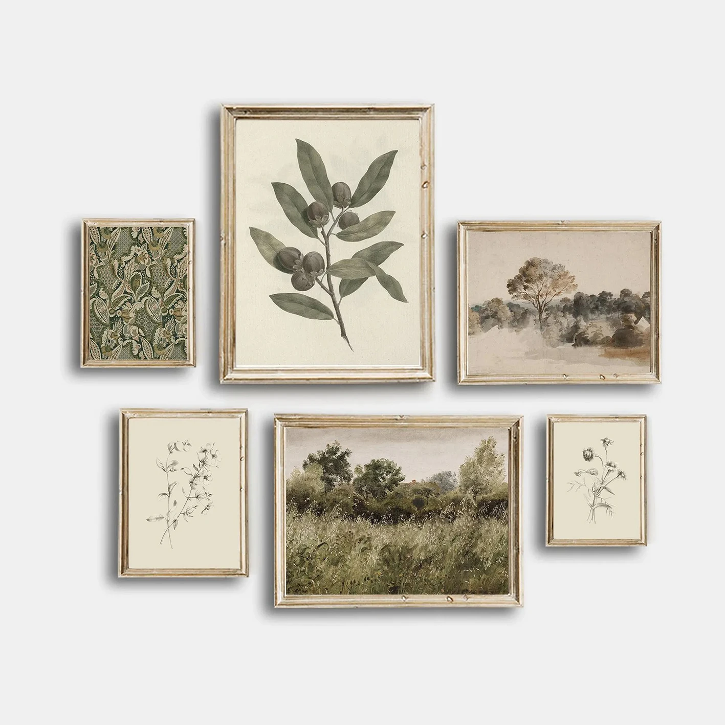 Vintage handgezeichnete rustikale Blumenposter, 6er-Set, botanische Wandkunstdrucke, neutrale Blumenskizzen, Heimdekoration