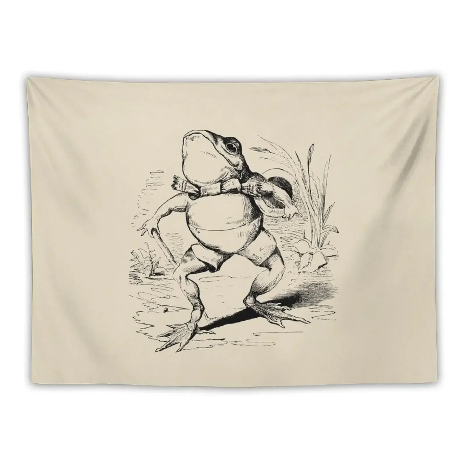 Cottagecore Frog Gentleman With Bowtie - Vintage Aesthetic Toad - Polite Fantasy Froggy to Party - Meadowcore Old Style Tapestry