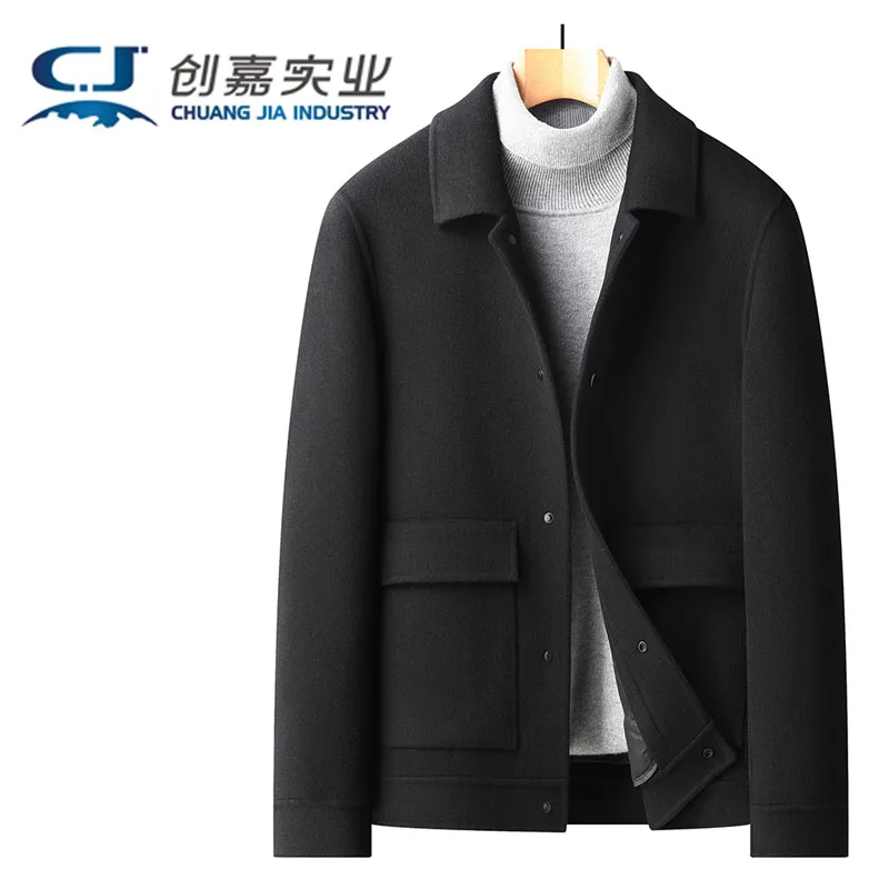 

Men's Autumn and Winter New Short 100% Fleece Jacket Lapel Double-sided Cashmere Wool Gray Coat Temperament Elegant and Generous