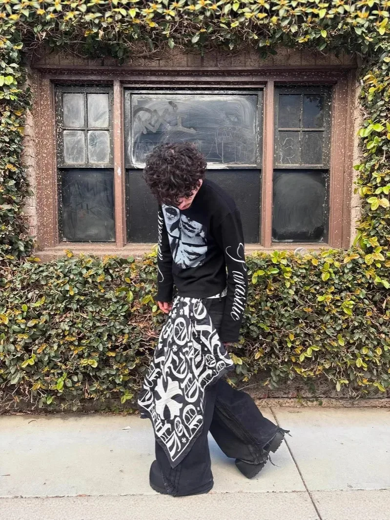 Y2K 2025 جديد الأمريكية الرجعية الألفية رسالة مطبوعة تي شيرت الظلام الشارع الشرير للجنسين كم طويل