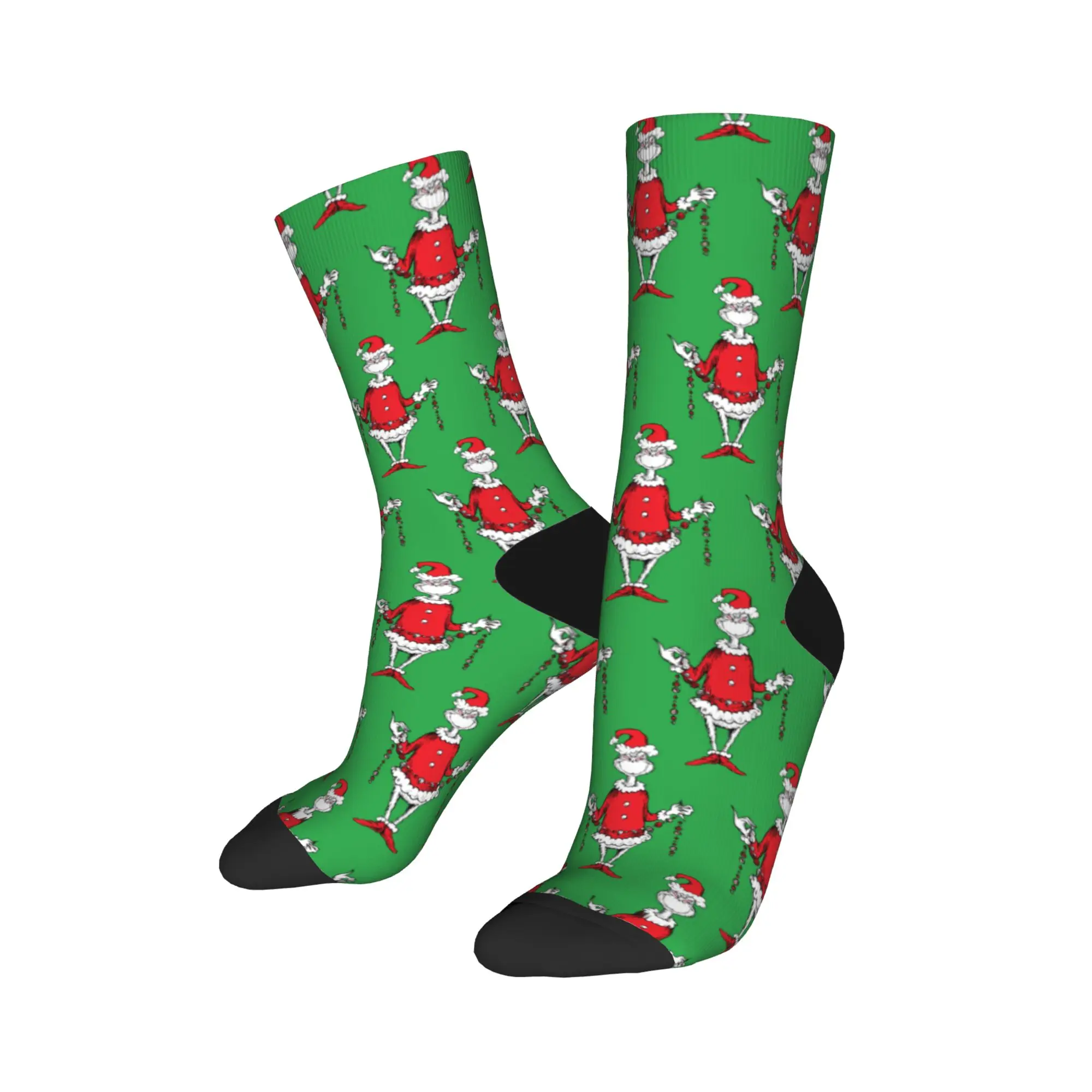 Autumn Winter Crazy Design Men's Women's Christmas-S-Green-S-Grinched Socks  Sweat Absorbing Crew Socks