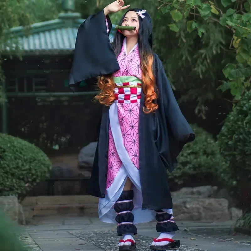 

Косплей Костюм Аниме Сатана Убийца Демонецу но Исяян Невуко Камадо Незуко Кимоно Женская одежда на Хэллоуин Униформа Парик