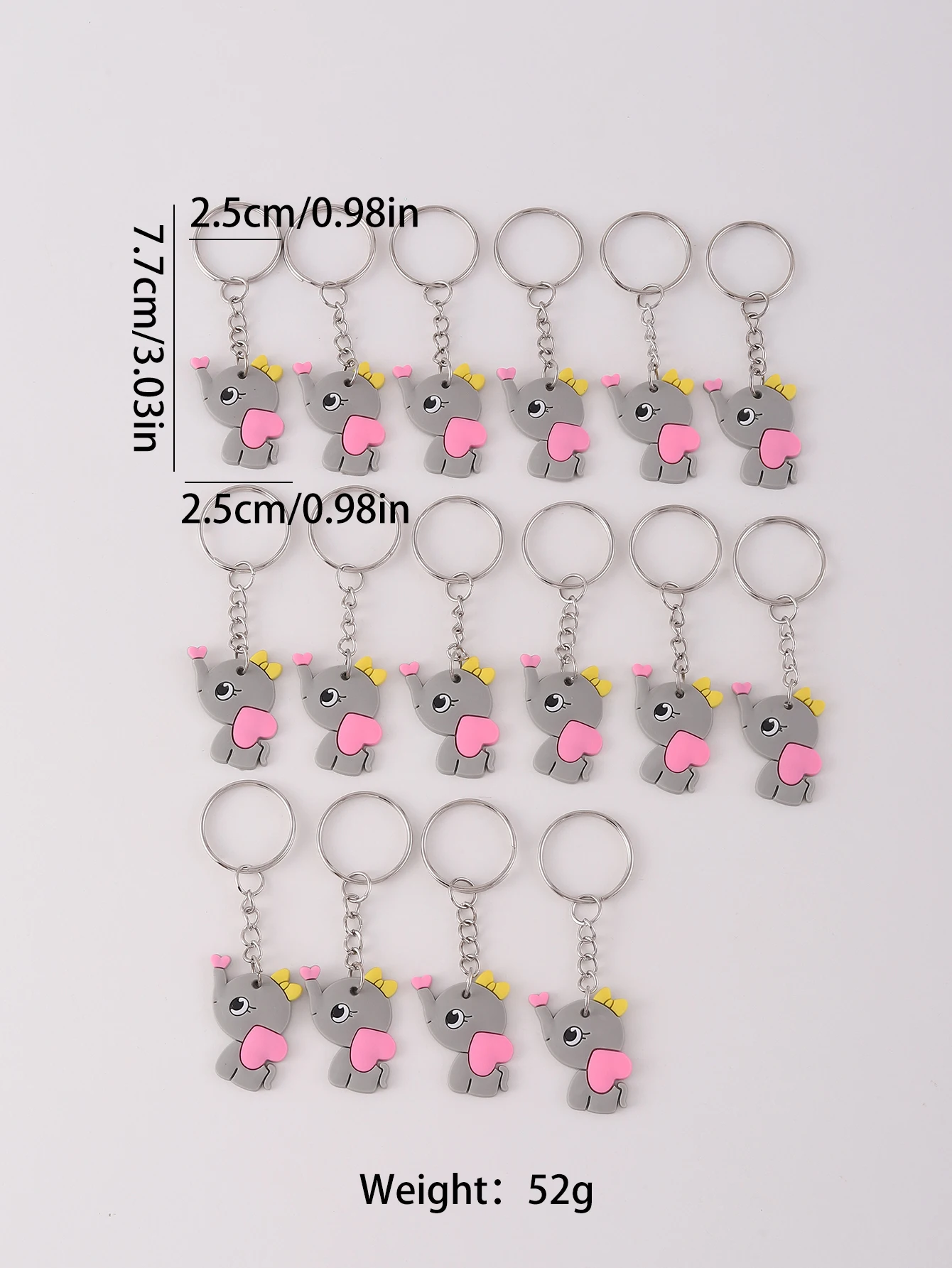 16 Stück süßer Herz-Elefant-Schlüsselanhänger, Cartoon-Silikon-Tier-Schlüsselanhänger, Ring, Geldbörse, Tasche, Rucksack, Charm, Ohrhörer-Hülle, Zubehör – Detail 2