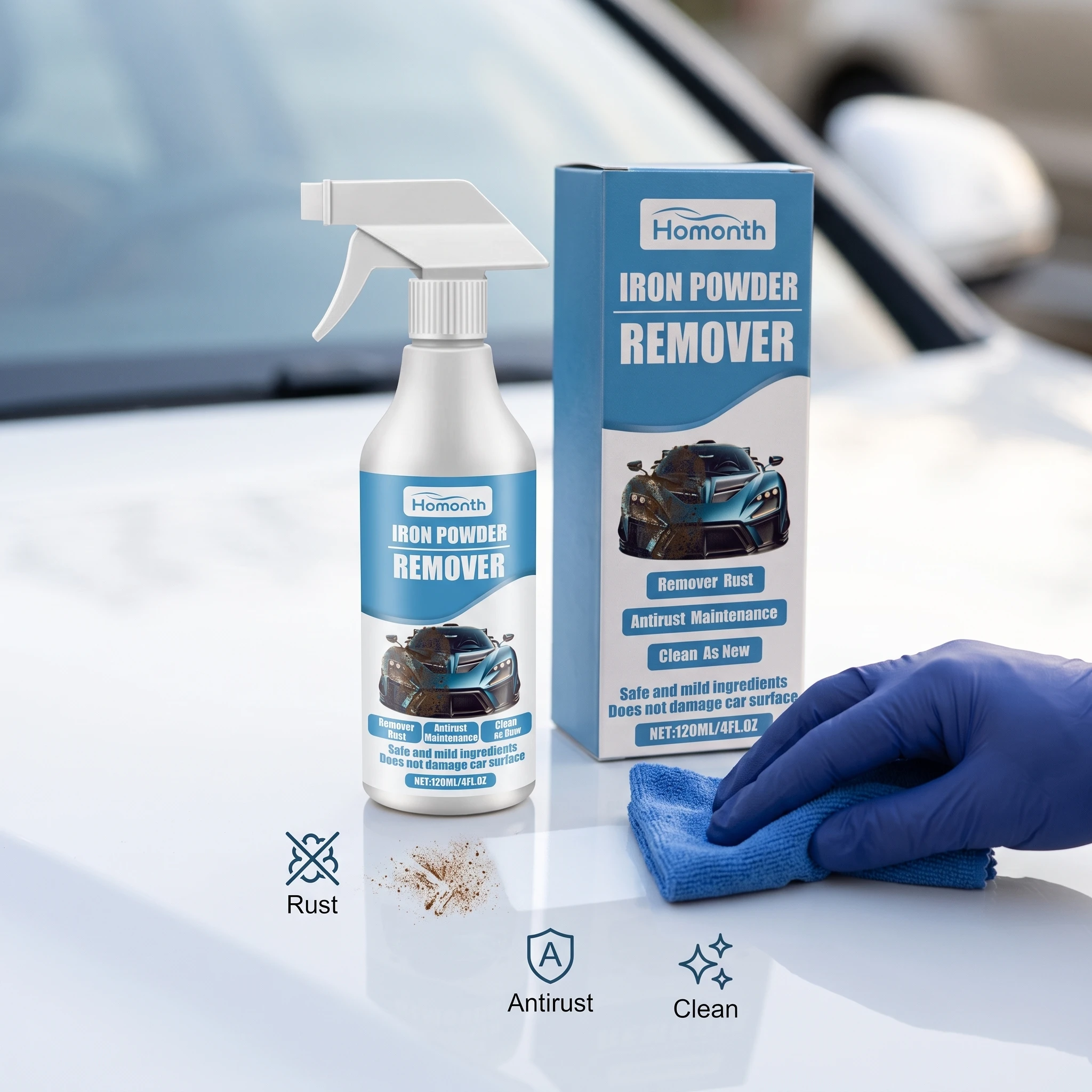 Décapant de poussière de fer, élimination de la rouille et des dépôts de fer, anti-oxydation, restauration de la surface lisse, prévention de la corrosion, nettoyant pour jantes de voiture