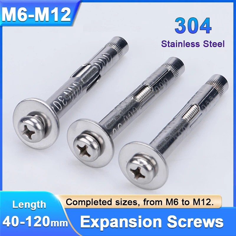 

304 Stainless Steel Cross Phillips Round Head Expansion Screws M6 M8 M10 M12 Sleeve Concrete Anchor Built-in Tension Bolts