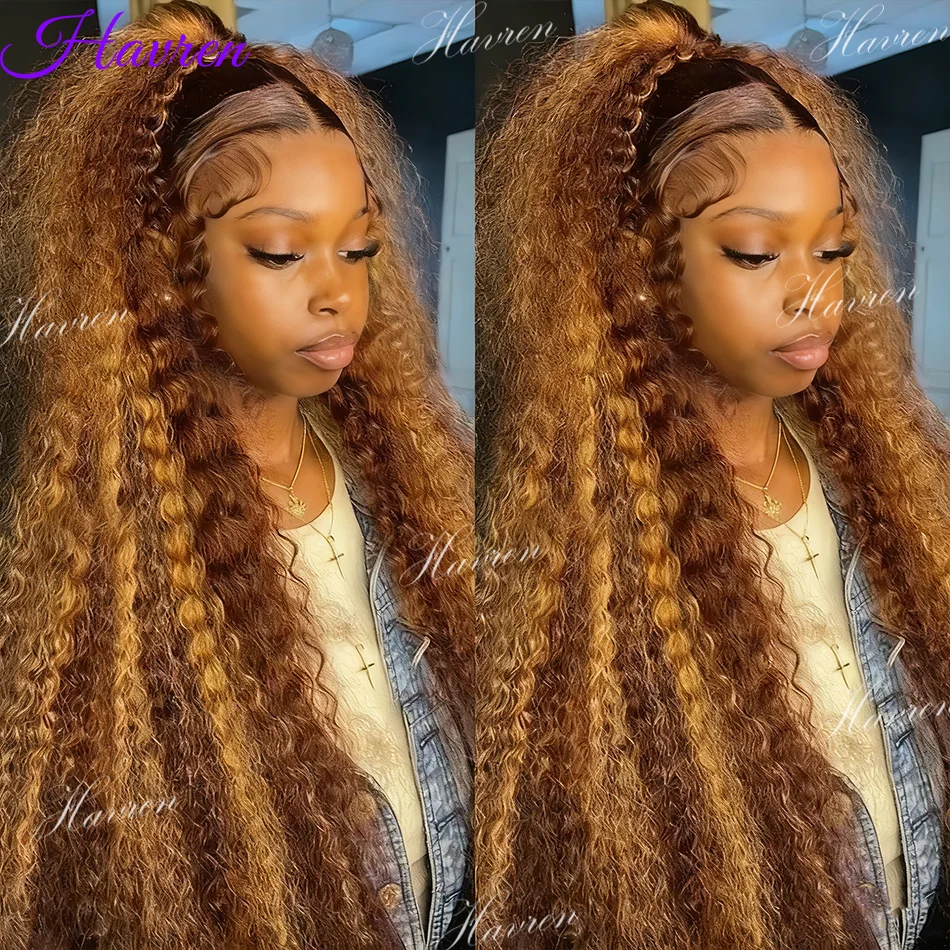 موجة عميقة الباروكات أومبير تسليط الضوء على موجة المياه 13x6 الدانتيل أمامي شعر بشري مجعد شعر مستعار 1B/30 أسود براون 13x4 الدانتيل الجبهة الباروكات الملونة #1