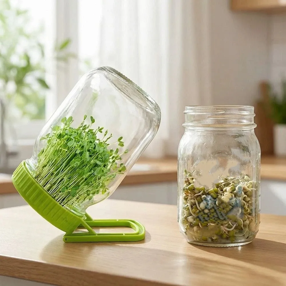 Tapa de plástico para germinación con soporte, kit eficiente para germinar frijoles, bandeja de germinación, malla de drenaje, tapa para tarro de germinación, oficina