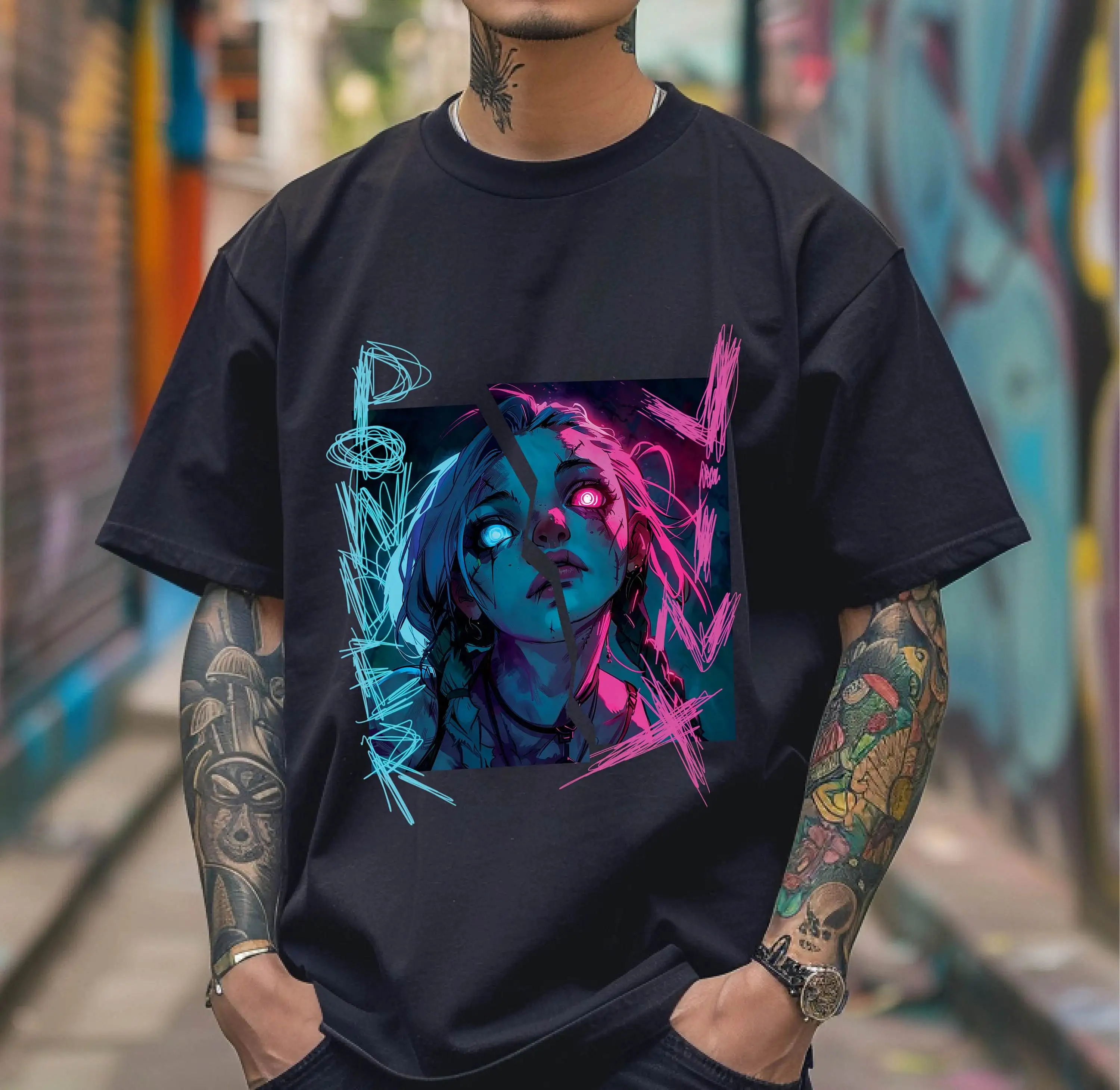 

Arcane Jinx League of Legends T-shirt Arcane T Shirt Men Arcane T-shirt Jinx Arcane Graphic T Shirts Men Clothing