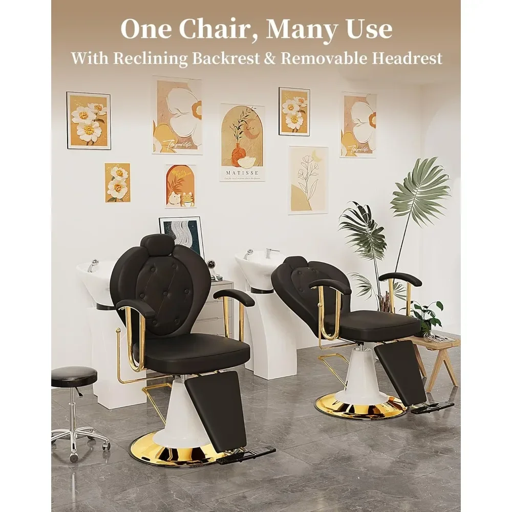 Lounge Chair, Hair Salon Chair, 360 ° Rotating Black Styling Chair with Heavy-duty Hydraulic Pump and Detachable Headrest