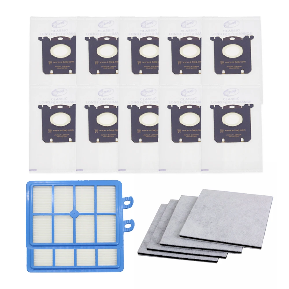 10Pcs Aspirapolvere Sacchetti di Polvere S-Bag E 2Pcs H12 Filtro Hepa + 4Pcs Cotone Motore filtro Fit For Philips Electrolux Pulitore Fc90
