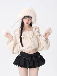 2023 New Japanese Fashion Women Suit Warm Kawaii Y2k Crop Tops Casual Black Slim Mini Skirt Outwear Harajuku Elegant 2 Piece Set