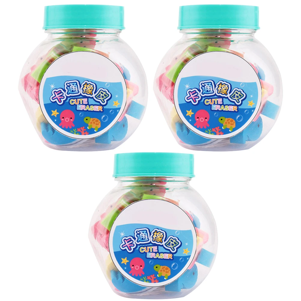 Mini Eraser 3 Cans PVC Cartoon Stationery Lovely Kids School Child Creative Portable Drawing Office Writing Student Supplies