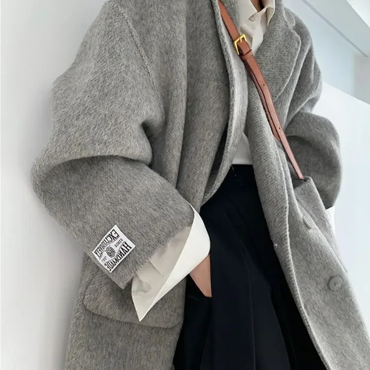 Cappotto in Cashmere a doppia faccia SuperAen cappotto lungo in lana addensato stile giacca in lana allentata addensata per donna