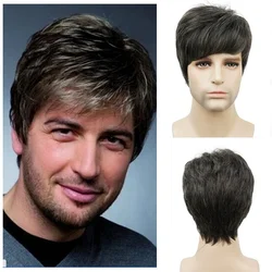 Strongbeauty Wig for Men short Black mix Grey Hair Wig Synthetic Daily Natural Cosplay Party Full Wigs