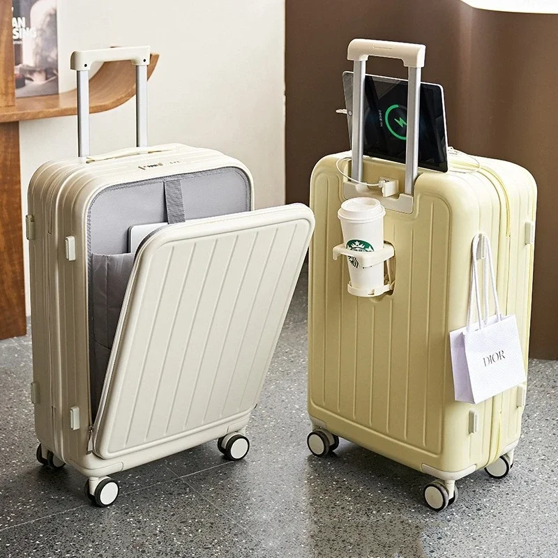 20inch Multi Functional Front Opening Luggage Compartment Charging Port Trolley Box Travel Box Aluminum Frame Mount Case