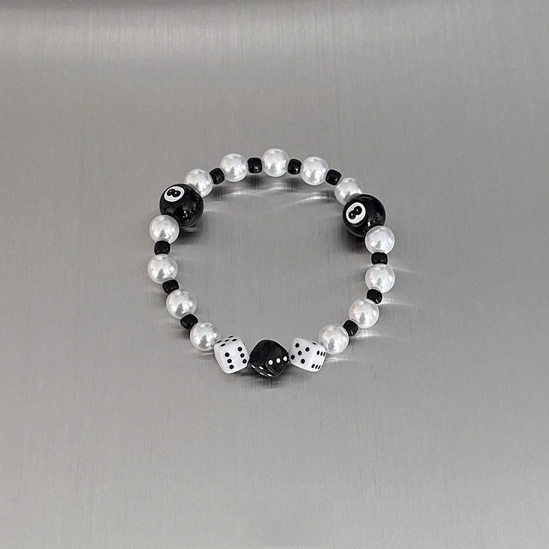 1PC Fashionable Billiard Black Eight Dice Beaded Bracelet Couple Hip Hop Dice Bracelet Personalised Bracelet