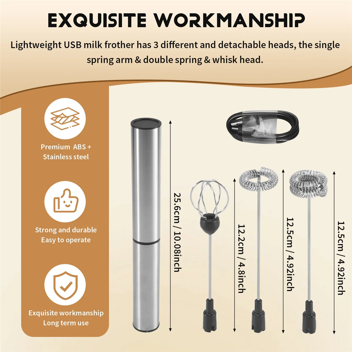 2025+ Milk Frother Handheld Coffee Frother Electric Whisk, USB Rechargeable Foam Maker Bubbler Egg Beater for Hot Chocolate