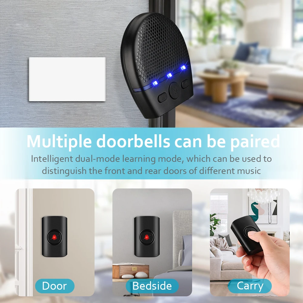 Sectyme Wireless Waterproof Doorbell 250M Remote Screen Button No Socket Required Receiver Smart Home Outdoor House Chimes