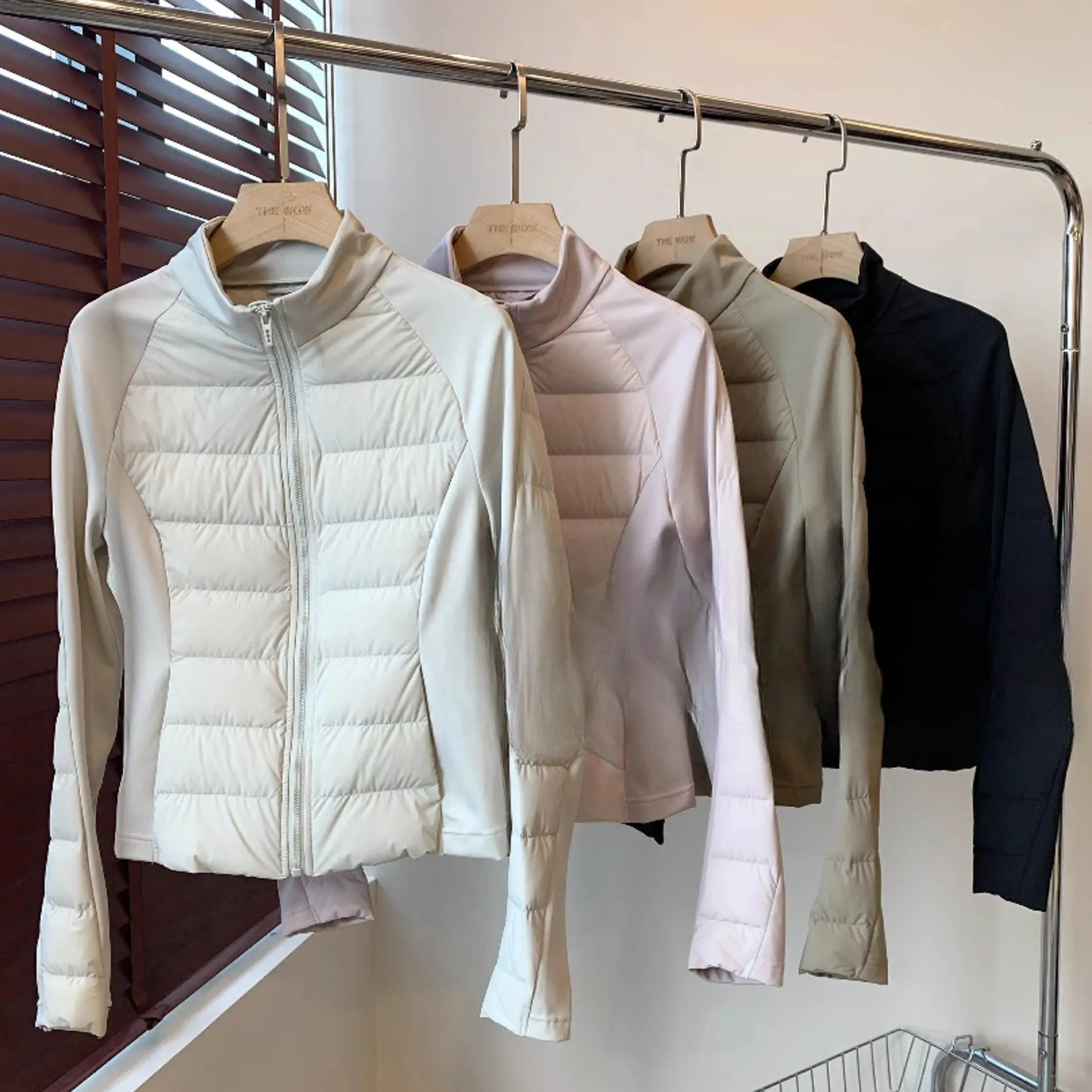 

90 Белый душ, легкая одежда для фитнеса, йоги, спортивная одежда на открытом воздухе, приталенная зимняя новинка, воротник-стойка, тело a