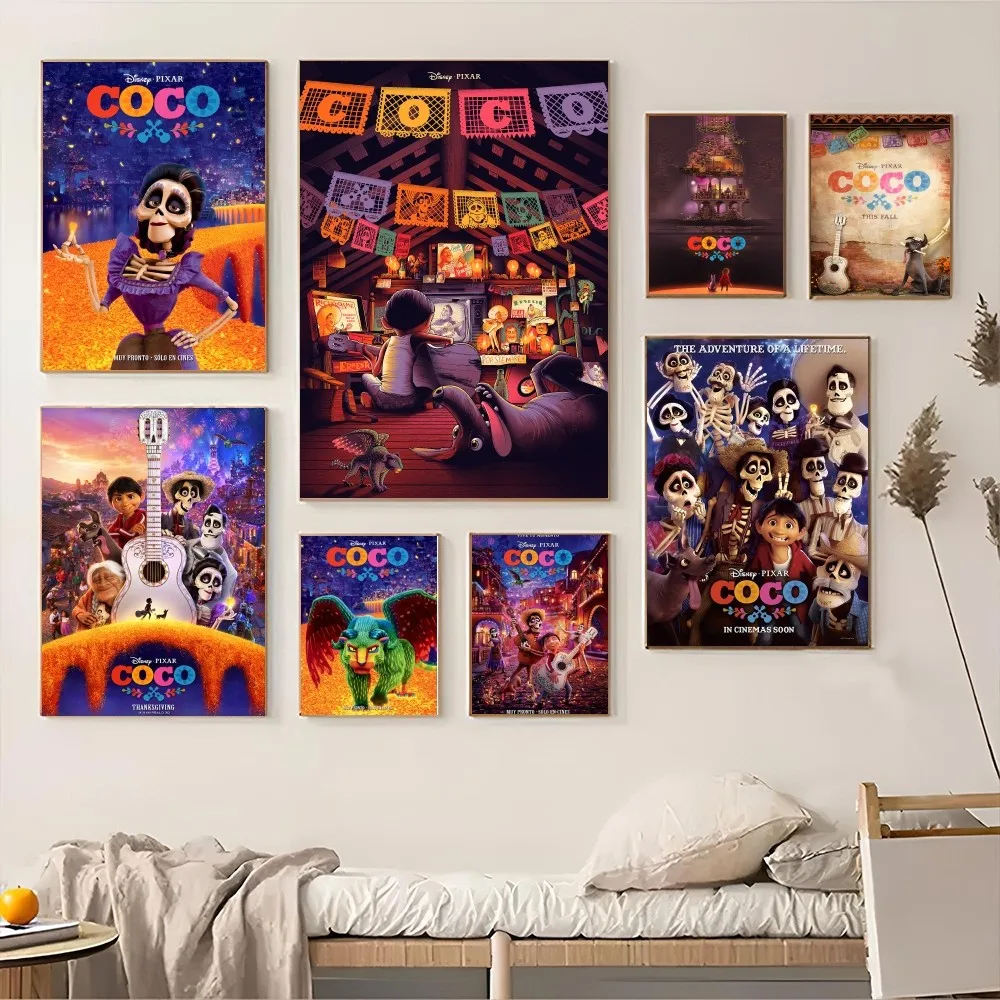 1PC  Animated Movies Print Poster Paper Waterproof HD Sticker Disney Coco Bedroom Entrance Home Living Room Bar Wall Decoration