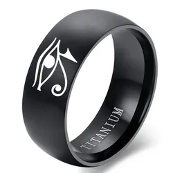 GODS EYE SIGNET RING FOR MEN TITANIUM STEEL BLACK EGYPTIAN EYE OF GOD HORUS UDJAT ILLUMINATI TRIQUETRA RING