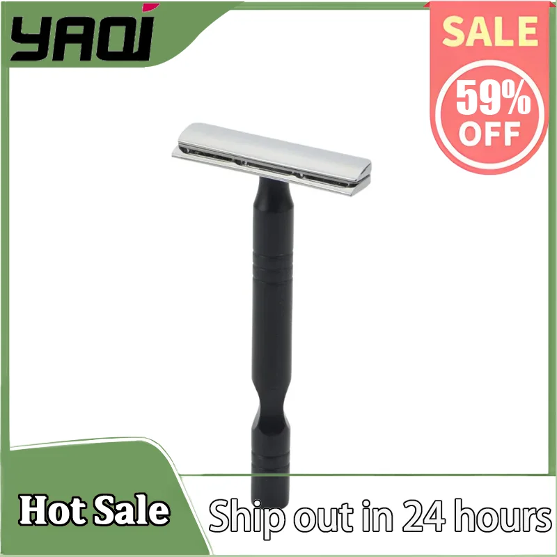 

YAQI Men's Safety Razor Chrome & Black Aluminum Handle Lightweight AC Blade Excalibur Single-Edged Shaving Razor