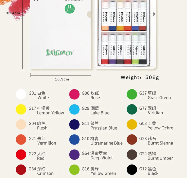 Professioneller fester Gouachestift, Basic/Macaron-Pastelle, Buntstifte, Malerei, Kinder, Zeichnen, Kunstbedarf, ungiftiger Wachsstift, DELGREEN – Detail 18