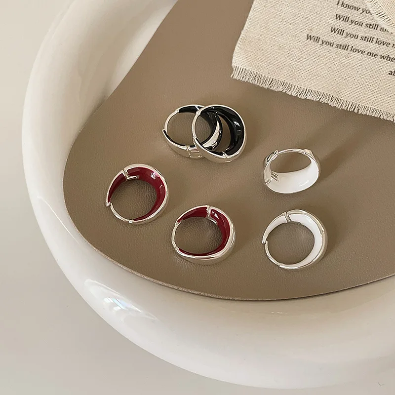 

Vintage Enamel Circle Hoop Earrings for Women 925 Silver Needle Dripping Oil Ear Buckle Party Gifts Jewelry Accessories