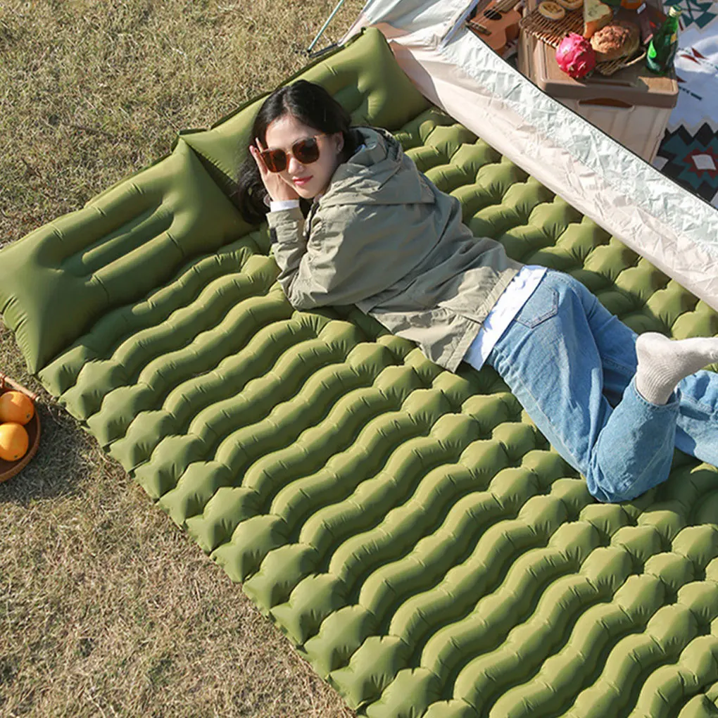 Nylon Easy Setup Inflatable Mat Pedal Inflation Method For Camping Inflatable Mattress Sleeping Pad Blue