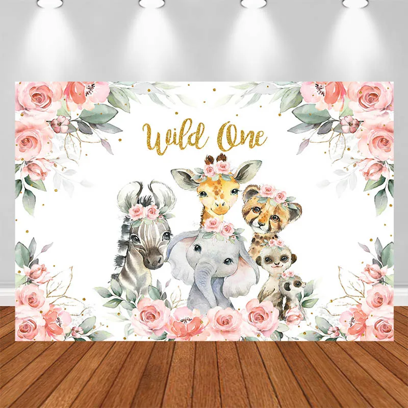 

LS Photography Background Flower Cartoon Zebra Giraffe Elephant Meerkat Decor Birthday Kids Portrait Photo Backdrop Studio