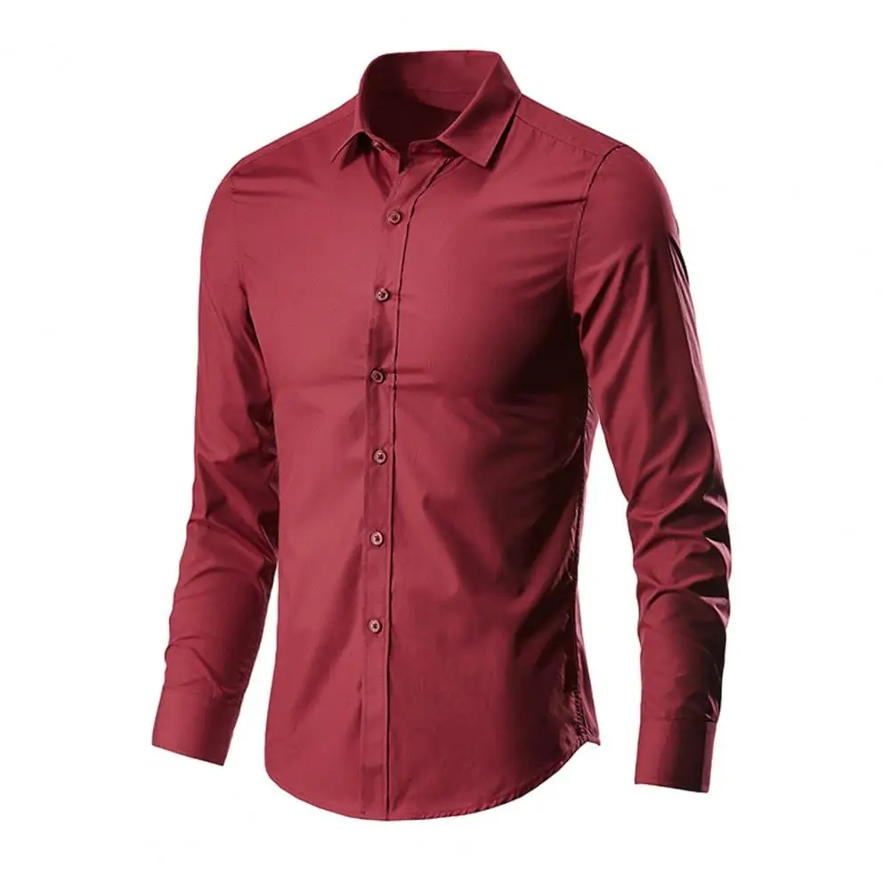 Men Shirt Slim Fit Formal Business Style Men Shirt Turn-down Collar Long Sleeve Office Shirt Casual Solid Color Male Shirts Top