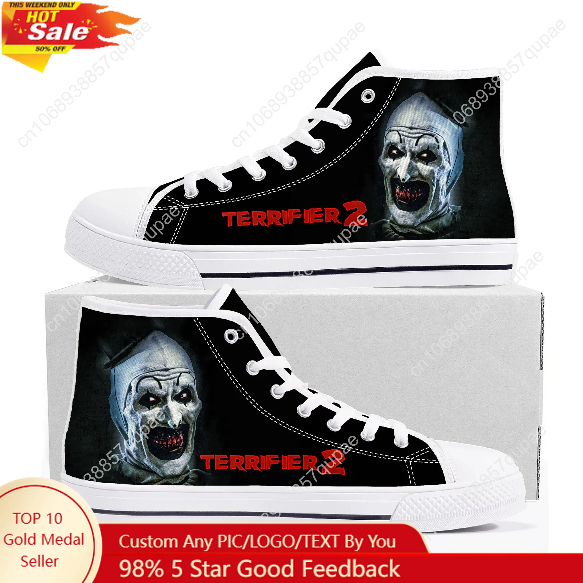 

Terrifier Clown halloween High Top Sneakers Mens Womens Teenager Lightweight Canvas Sneaker Ghana Hiking Casual Custom Shoes