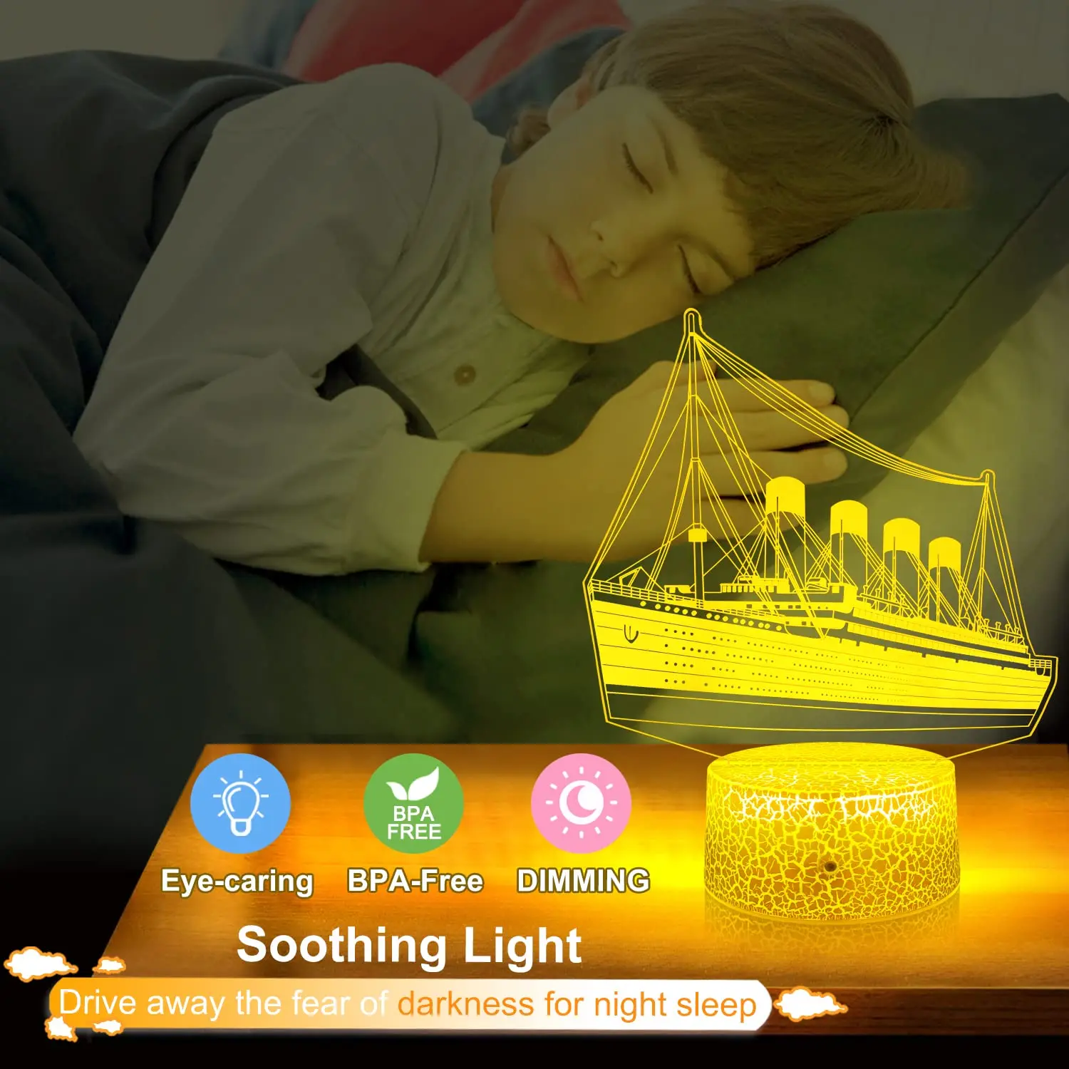 Titanic Night Light for Kids 3D Illusion Ship Model Lamp 16 Colors Changing Kids Room Bedside Decor Light as Birthday Gifts