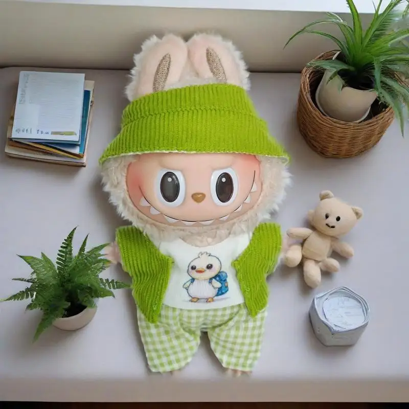17cm 미니 인형 의상, 라부부 옷에 어울리는 V3 장난감, 한국 K팝 아이돌 핑크색 밝은 실크 리본 생일 선물 허리 가방