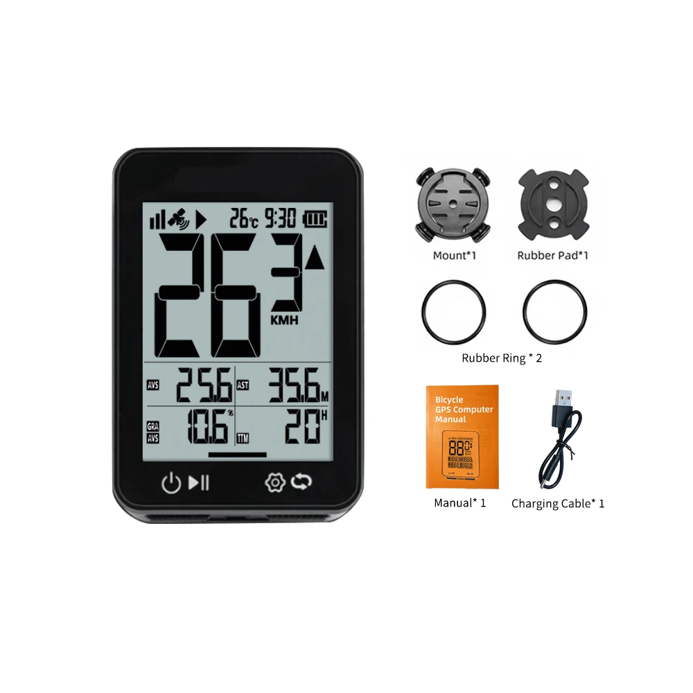 GPS-fietscomputer Draadloze fietscomputer 2.4 LCD-scherm Fietssnelheidsmeter Kilometerteller met automatische achtergrondverlichting en beugel