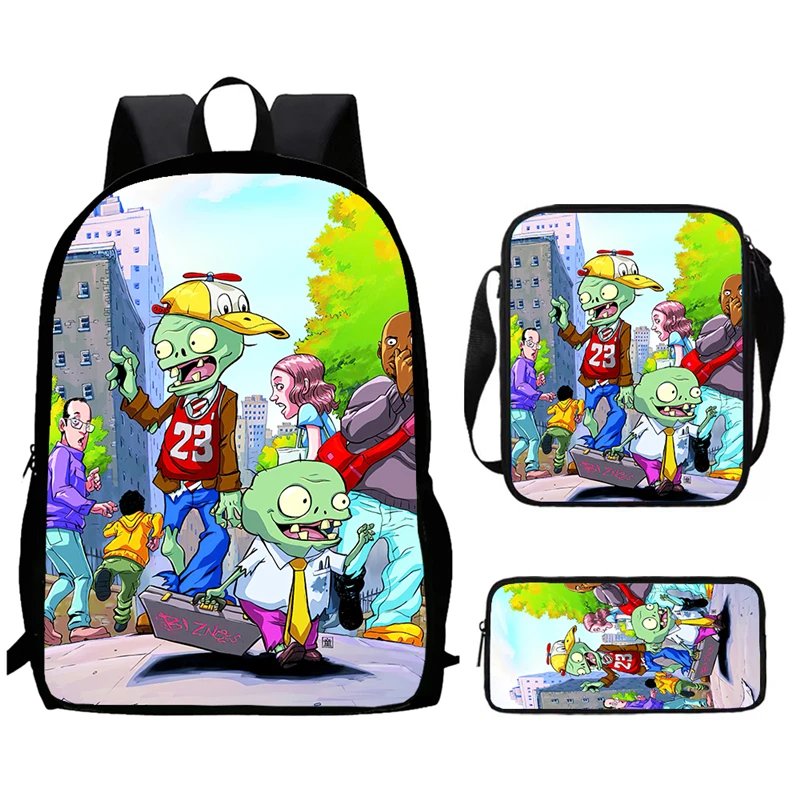 Cartoon Zom-bies School Backpack With Shoulder Bags Pencil Bags For Kindergarten,Light Weight Child Bookbags For Boy Girl