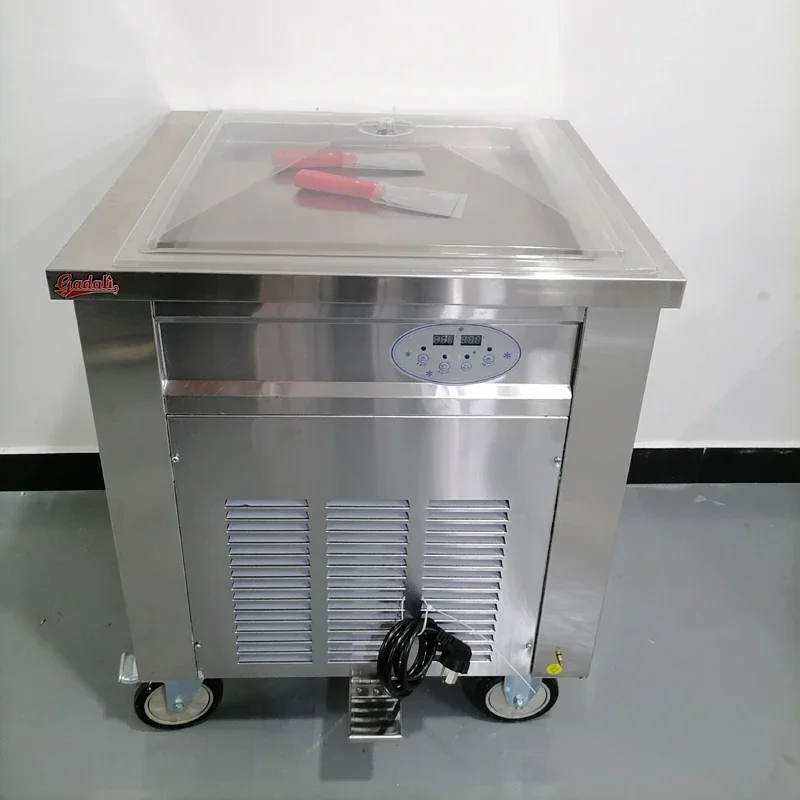 

Single Square Flat Pan Instant Thailand Rolled Ice Cream Making Thai Stir Fry Tawa Roller Fried Ice Cream Roll Machine