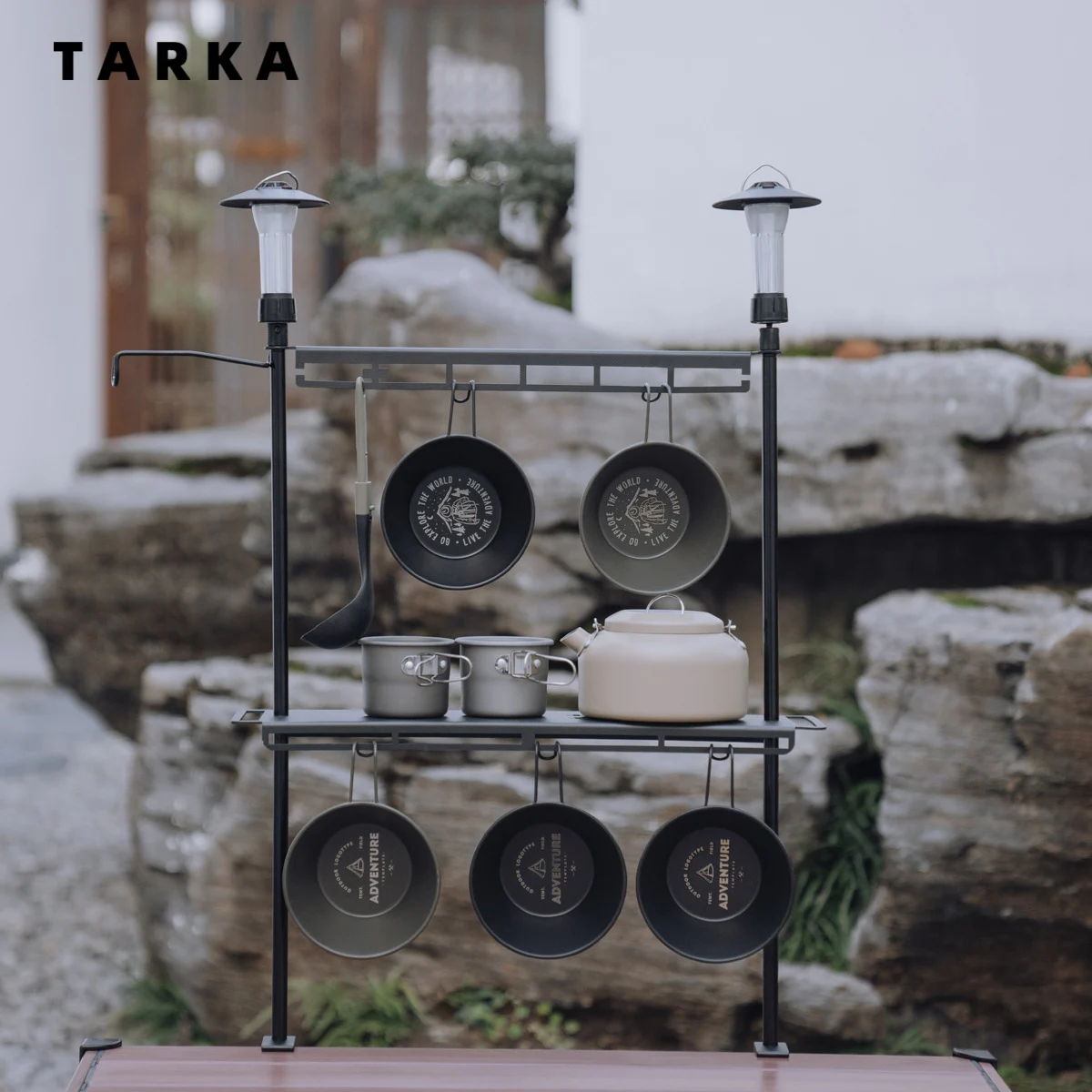 TARKA Lekka półka kempingowa ze stopu aluminium Odłączany stojak na organizery Stojak na latarnie stołowe Organizer na zastawę stołową