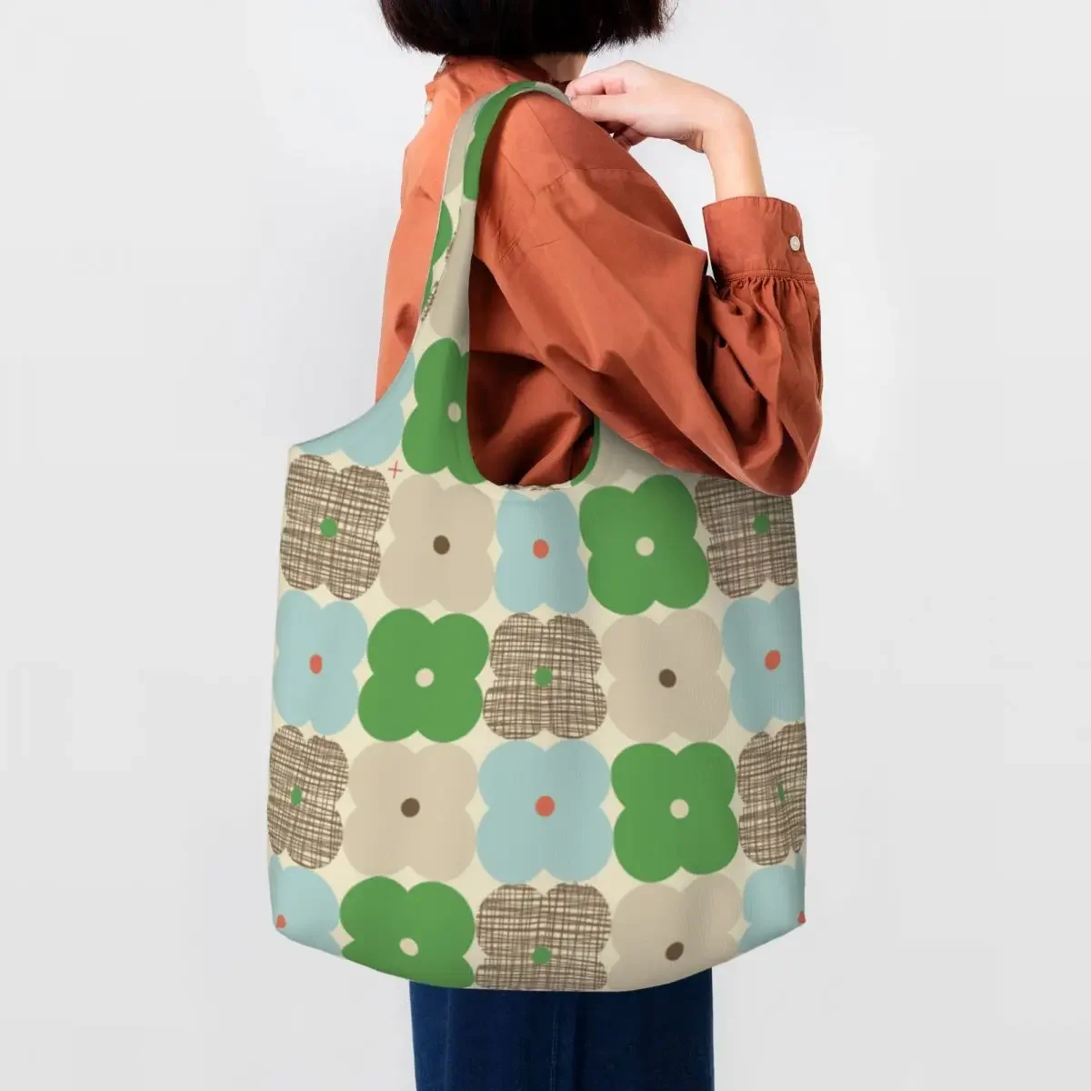 Custom Flower Check Scribble Groceries Shopping Bag Canvas Shopper Tote Shoulder Bags Big Capacity Washable Orla Kiely Handbags