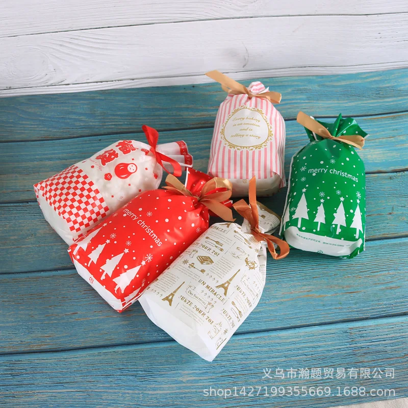 Custom Direct Supply Ribbon Drawstring Bags Holiday Packaging Bags Baking Pastry Cookie Bags Plastic Gif