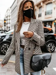 Nuova moda Sexy da donna Casual pendolarismo stile vacanza Versatile vestibilità ampia a maniche lunghe Plaid stampato giacca piccola