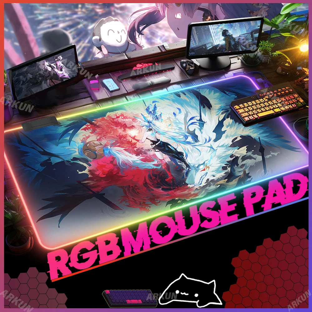 

Large RGB Kawaii Pretty Girl FeiXiao Top Fashion Honkai Star Rail Gaming Mouse Pad XXL 90x40 Computer Backlight Table LED Mat