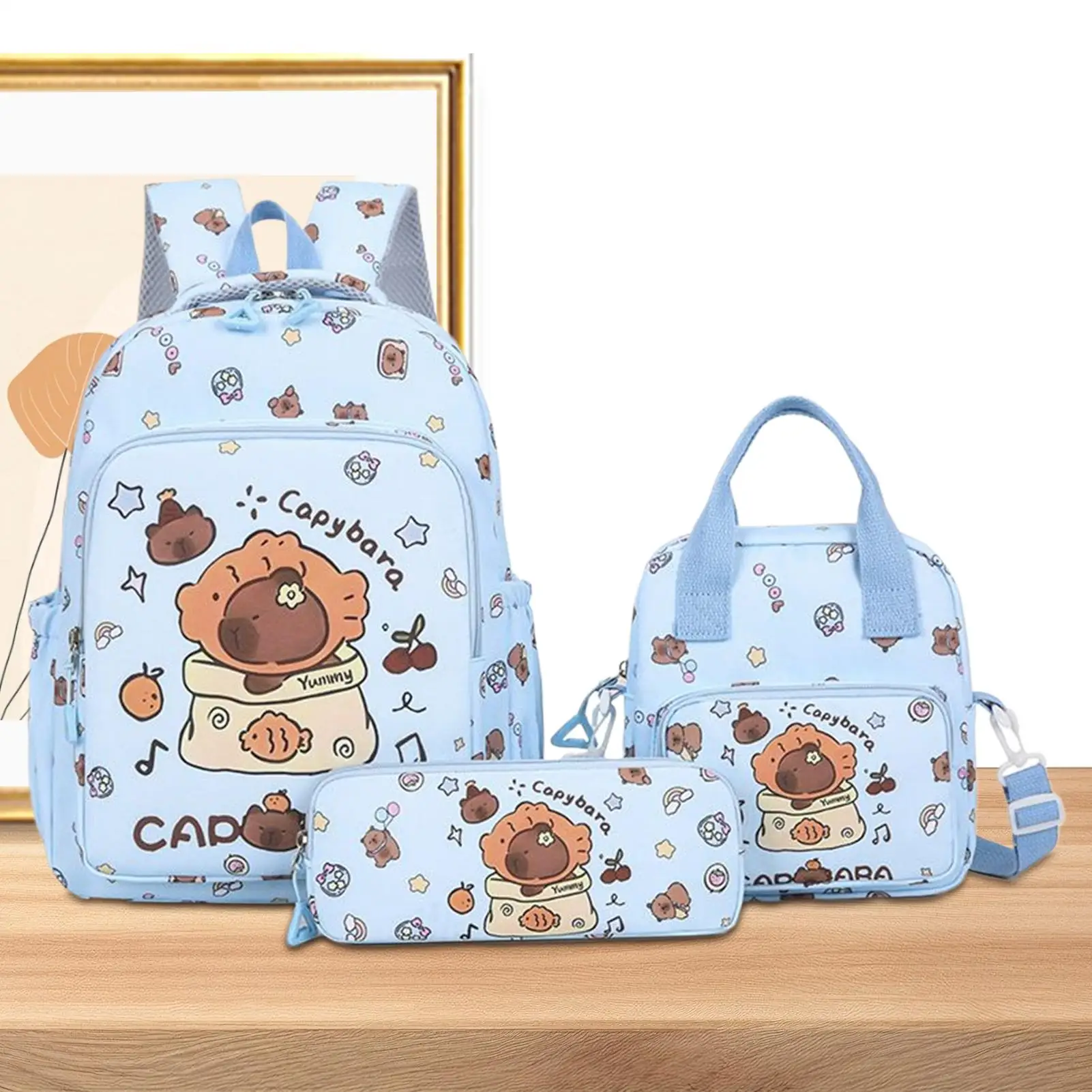 كابيبارا حقيبة المدرسة كابيبارا قلم رصاص الحقيبة الجمالية حقيبة الغداء مجموعة للكبار كلية وجبة خفيفة طالب في سن المراهقة المتوسطة نزهة