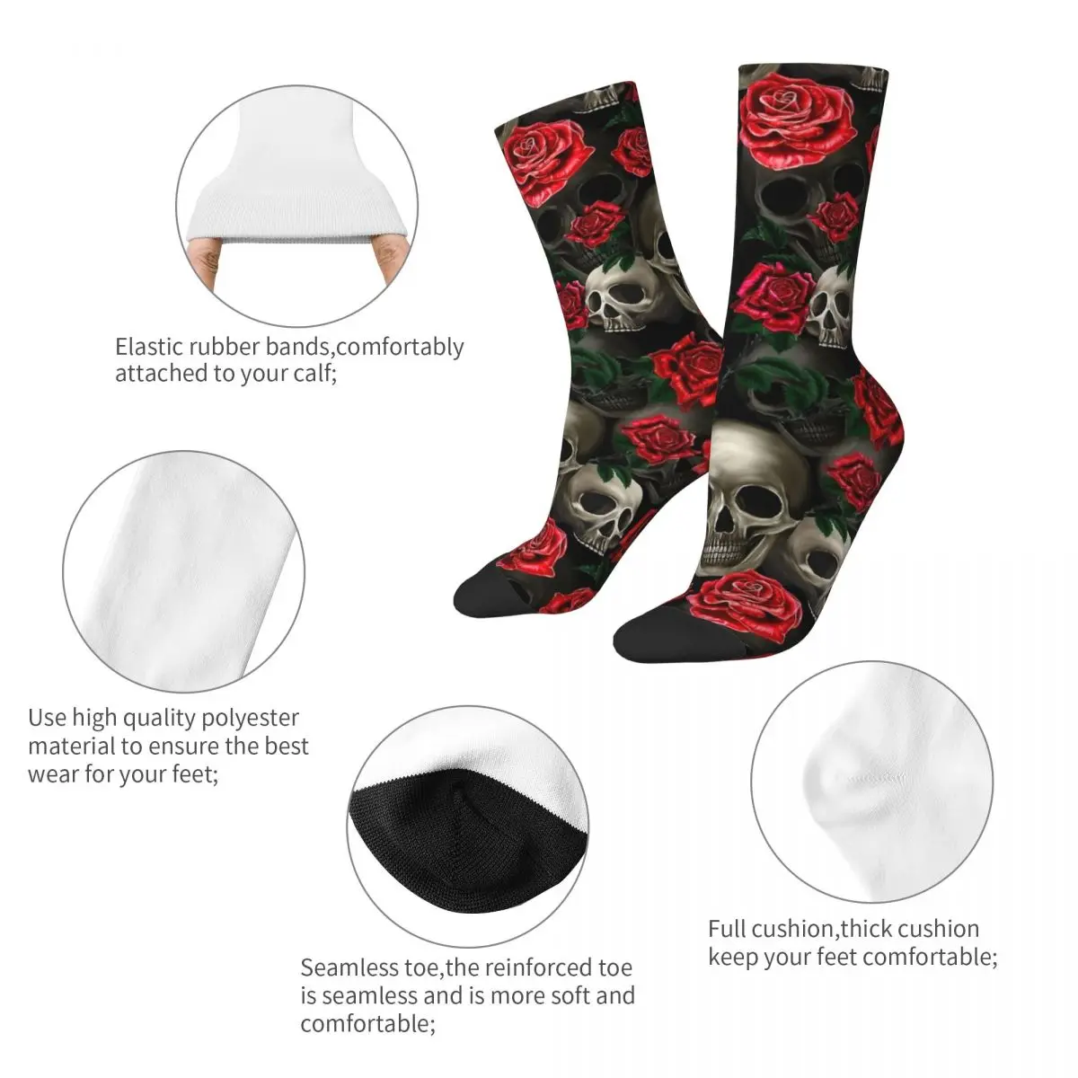 Funny Skulls And Red Roses Basketball Socks Polyester Long Socks for Unisex Sweat Absorbing