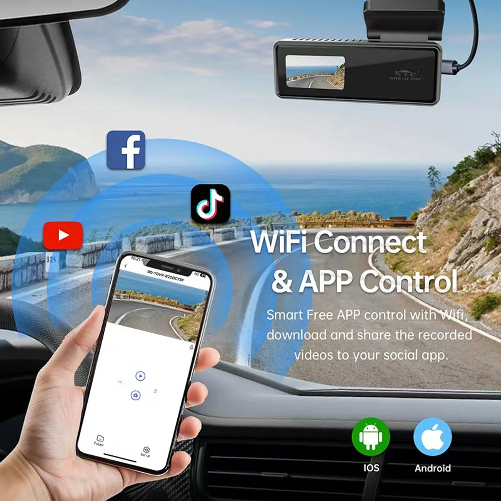 Car 2K WIFI with Screen HD1080P Parking Monitor High Definition Driving Recorder Wireless Mobile Phone Connectivity