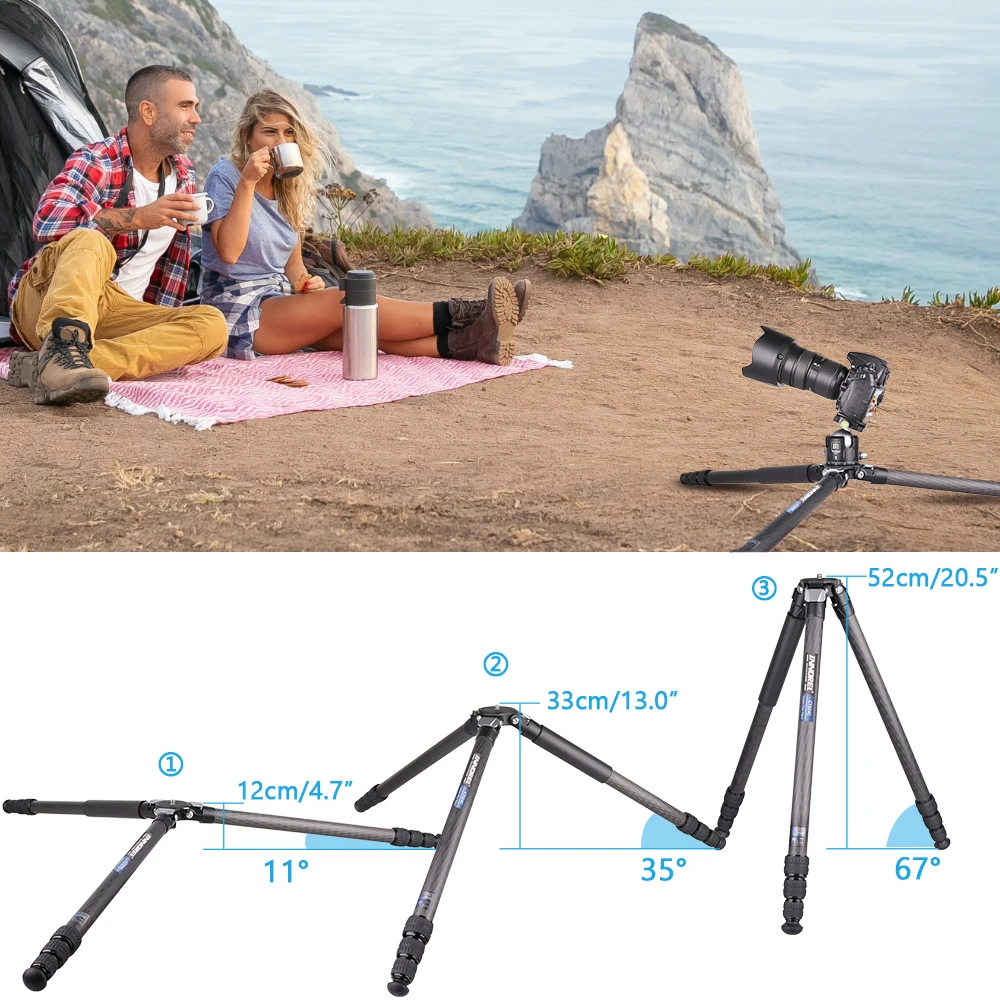 컴팩트 탄소 섬유 삼각대, 스톤 백 포함, 이노렐 CT324C 헤비 듀티 여행용 카메라 스탠드, 캐논 소니 니콘 DSLR 캠코더