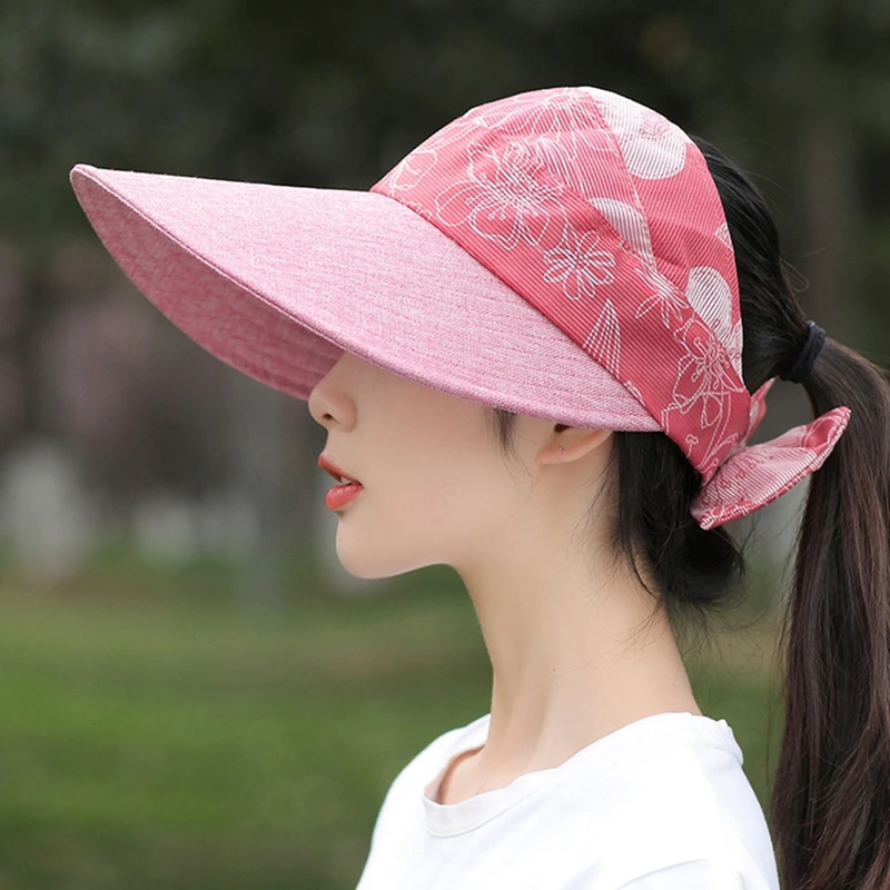 Summer Sun Hat Flower Printed Visor Caps Female Scalable Brim Empty Top Baseball Cap UV Protection Beach Outdoor Sun Hats Women