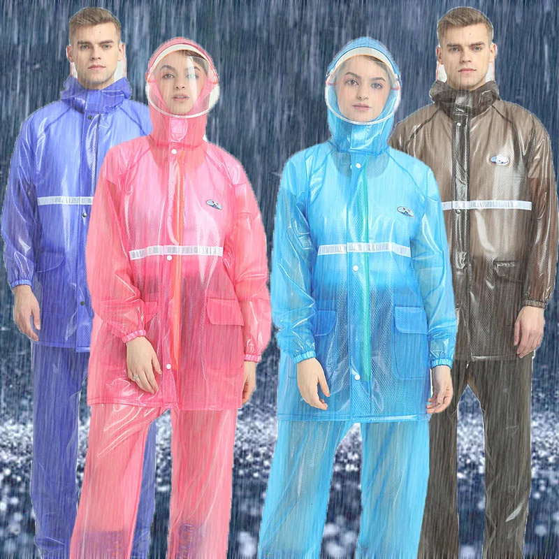 Seamless breathable reflective raincoat rain pants set whole body rainstorm waterproof clothing split riding takeaway poncho far