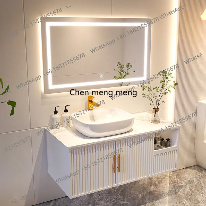 Small fresh bathroom cabinet combination toilet washbasin, rock slab table basin smart mirror cabinet combination