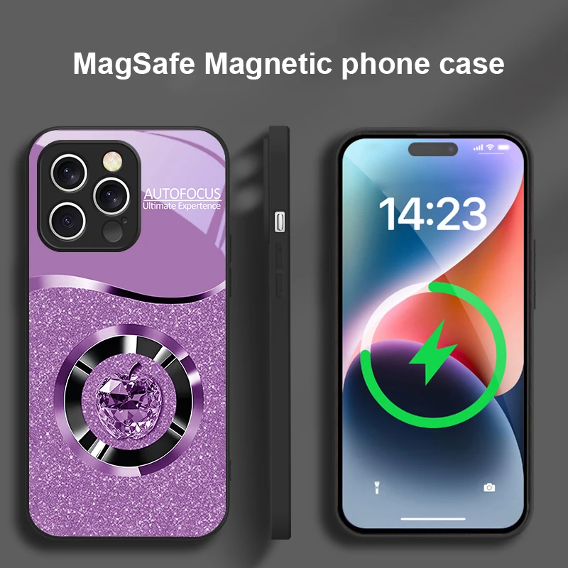 Cristallo Viola Apple Per iPhone 16 E 15 14 13 Plus 12 mini 11 Pro Max XR Xs Max 16E X 7 8 Plus 2022 Custodia per telefono in vetro Magsafe